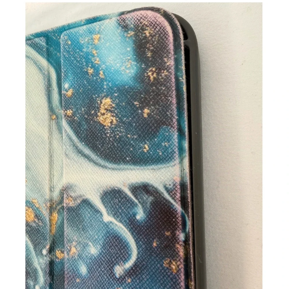 Blue Marble Gold Folio iPad mini 4 /5 Tri-Fold Stand Cover pencil holder 105-11